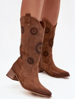 Otevřené dámské kozačky z přírodního semiše na klínu Zazoo 3793 hnědé