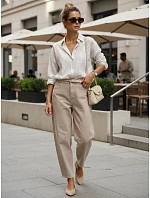 Jeansy damskie fit z wysokim stanem beżowe model 22136274 - FashionStreet