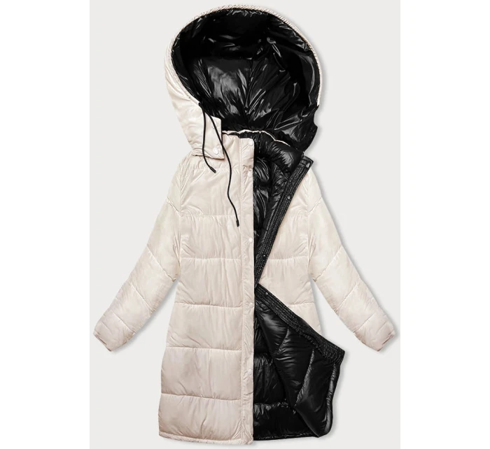 Černo-ecru hrubší oboustranná dámská zimní bunda (V768g)