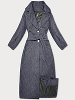 Dámský dlouhý kabát s páskem S'West navy blue-stripe (B8542-26)