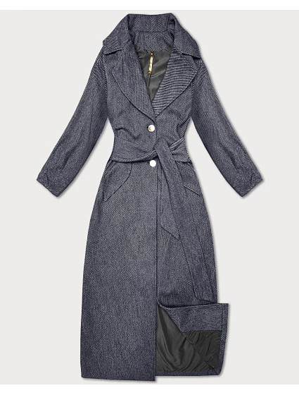 Dámský dlouhý kabát s páskem S'West navy blue-stripe (B8542-26) Dámský dlouhý kabát s páskem S'West navy blue-stripe (B8542-26)