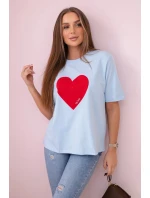 Bavlněná halenka s potiskem srdce modrý Bavlněná halenka s potiskem srdce modrý