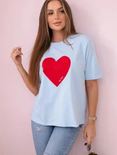 Bavlněná halenka s potiskem srdce modrý