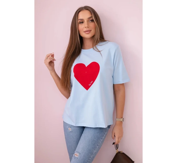 Bavlněná halenka s potiskem srdce modrý Bavlněná halenka s potiskem srdce modrý