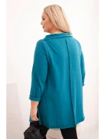 Dámská bavlněná blůza Plus Size asymetrická s ohrnovacími rukávy mořská