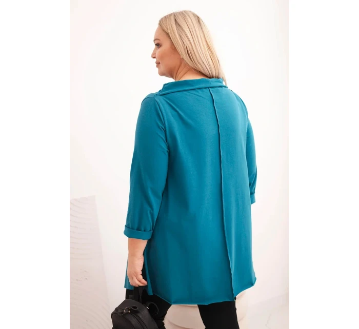 Dámská bavlněná blůza Plus Size asymetrická s ohrnovacími rukávy mořská