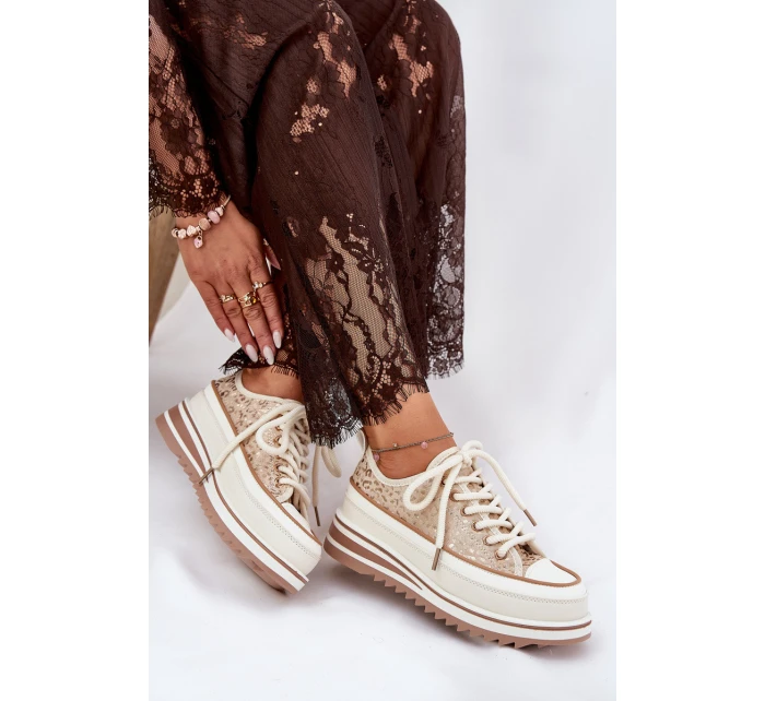 Dámské Tenisky Na Masivní Platformě S.Barski BF51-101 Béžové Dámské Tenisky Na Masivní Platformě S.Barski BF51-101 Béžové