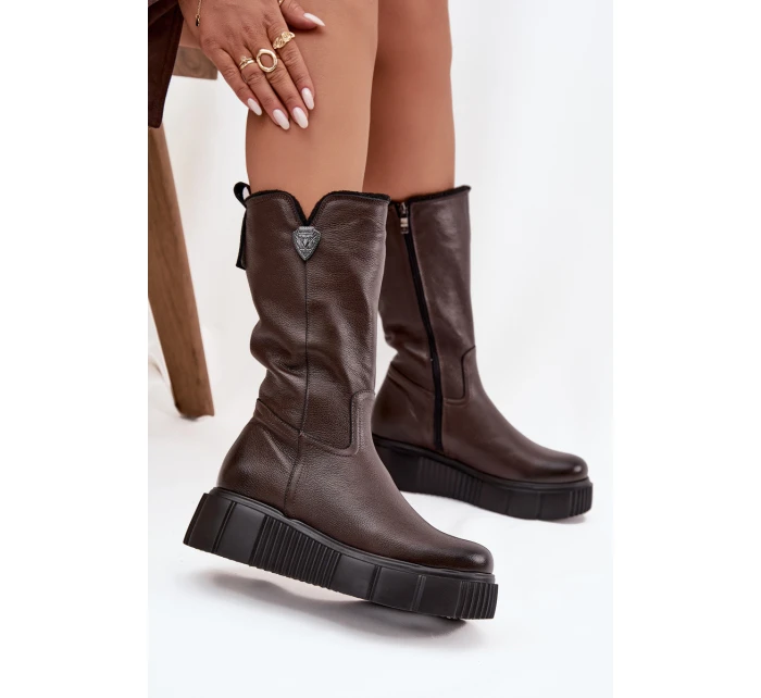 Dámské kožené kozačky s vlnou Zazoo 70121 čokoládové