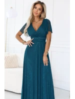 Dlouhé třpytivé šaty 635-1 MELANIA lahvově zelené - Numoco