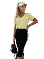 665-1 Dámská bavlněná halenka s výstřihem do V a krátkými rukávy - máslově žlutá