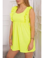 Šaty s volánky na bocích žluté neonové barvy