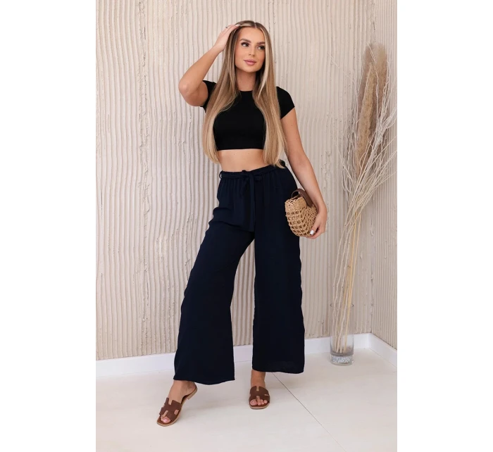 Kalhoty s širokým pasem námořnická modř Kalhoty s širokým pasem námořnická modř