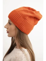 Dámská zimní čepice z vlny s klasickým ribovým vzorem K444 oranžová Dámská zimní čepice z vlny s klasickým ribovým vzorem K444 oranžová