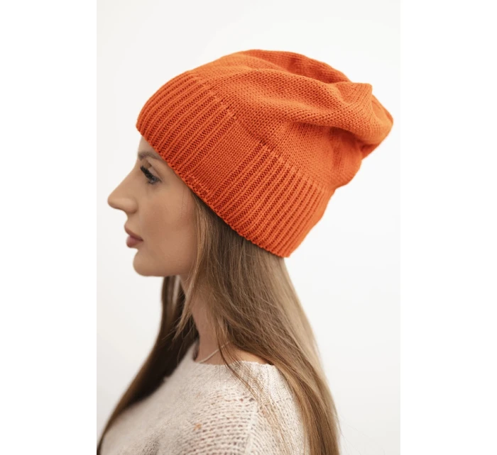 Dámská zimní čepice z vlny s klasickým ribovým vzorem K444 oranžová Dámská zimní čepice z vlny s klasickým ribovým vzorem K444 oranžová
