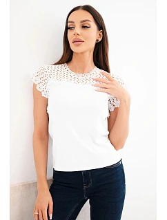 Dámská bavlněná halenka s krajkovým vrškem a krátkým rukávem bílá