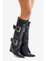 Kozačky ke kolenům na klínu s ohrnutým svrškem a model 21677855 - Boto