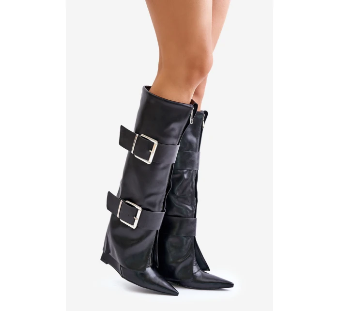 Kozačky ke kolenům na klínu s ohrnutým svrškem a model 21677855 - Boto