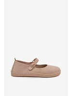 Kožené semišové baleríny Barefoot s páskem Zazoo 10206 béžové