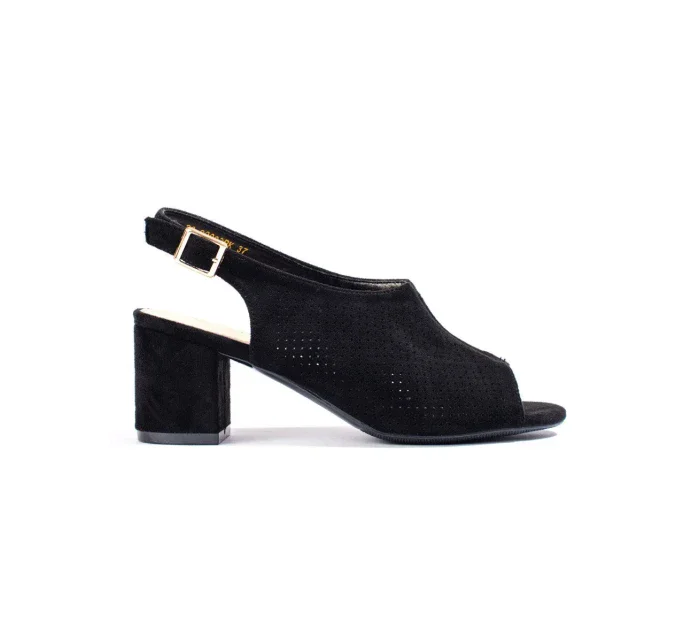 Pěkné  sandály dámské černé na širokém podpatku