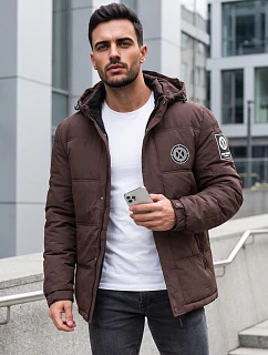 Kurtka męska zimowa pikowana z odpinanym kapturem brązowa model 22580653 - FashionStreet