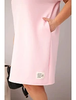 Dámské šaty Plus Size s krátkým rukávem a kapsami bonbónová růžová