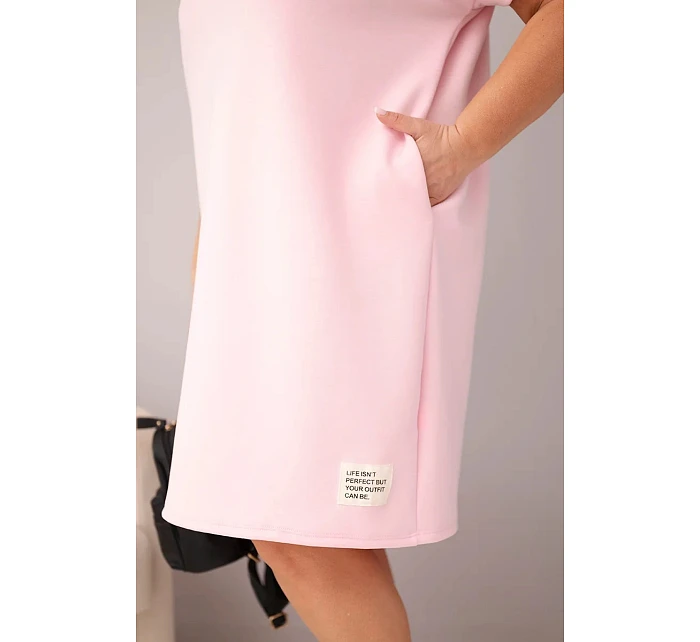 Dámské šaty Plus Size s krátkým rukávem a kapsami bonbónová růžová