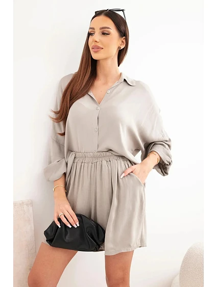 Dámský viskózový komplet košile s knoflíky a volné kraťasy fango