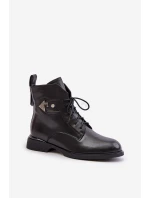 Kožené Boty Na Ploché Podešvi S Dekorací  Černé model 21678227 - Maciejka