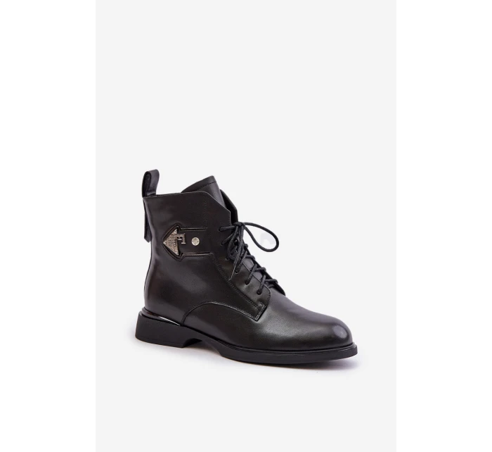 Kožené Boty Na Ploché Podešvi S Dekorací  Černé model 21678227 - Maciejka