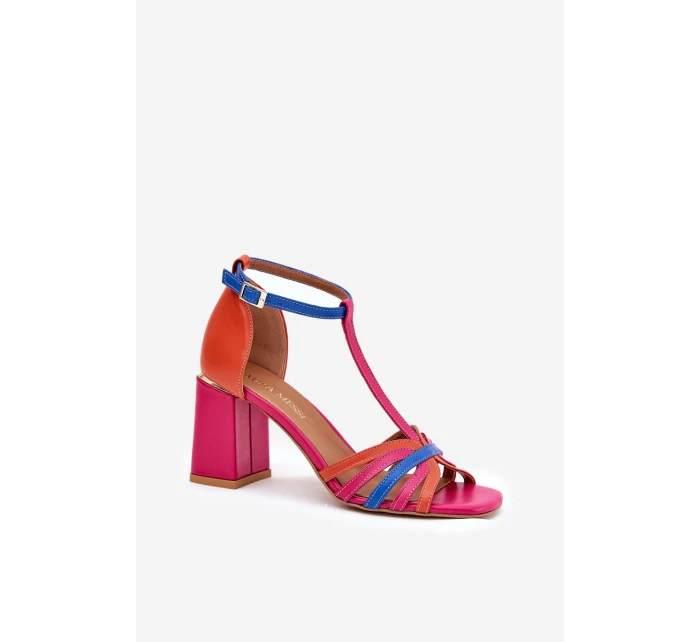 Kožené sandály na podpatku Laura Messi 2879 multikolor