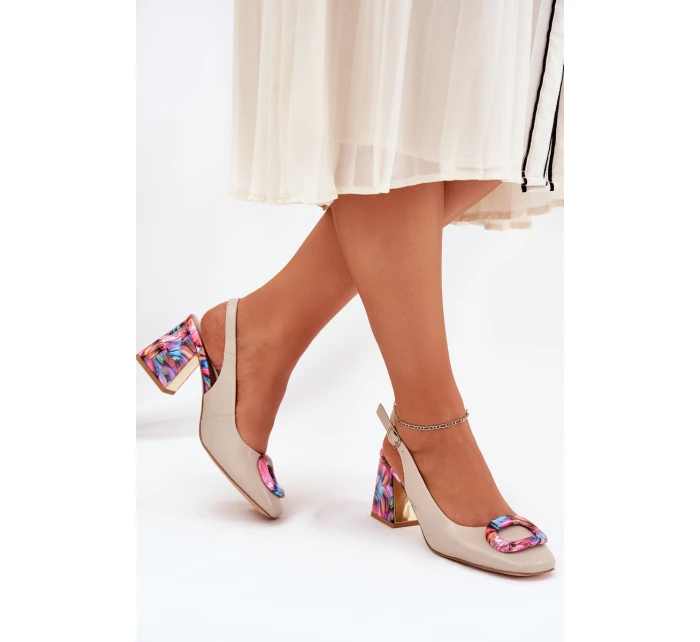 Kožené Dámské Sandály Na Podpatku D&A CR51-002 Béžové Kožené Dámské Sandály Na Podpatku D&A CR51-002 Béžové