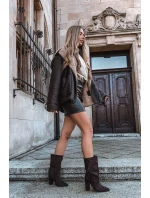 Dámské kotníkové boty na podpatku s třásněmi a žebrováním Zateplené Čokoládové model 21757539 - Boto