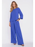 M906 Palazzo kalhoty s pružným pasem a bočními kapsami - modré