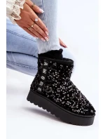 Dámské sněhule na platformě zdobené flitry, černá Silmo