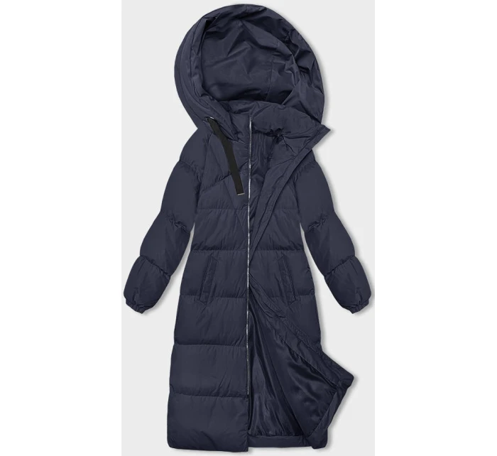 Tmavě modrá dlouhá dámská hrubší bunda s kapucí (5M3163-215) Tmavě modrá dlouhá dámská hrubší bunda s kapucí (5M3163-215)
