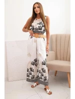 Dámská viskózová souprava top a kalhoty s listovým vzorem černý Dámská viskózová souprava top a kalhoty s listovým vzorem černý