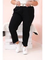 Dámské bavlněné kalhoty Plus Size s páskem černý