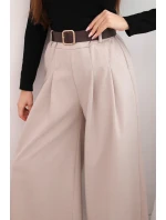 Dámské kalhoty s širokým nohavicí a pásem béžové Dámské kalhoty s širokým nohavicí a pásem béžové