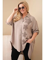 Dámská košile Plus Size z viskózy s květinovou výšivkou fango