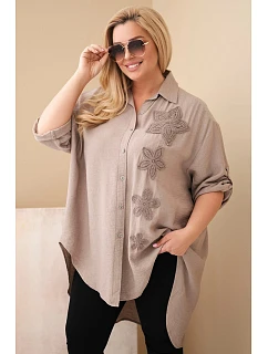 Dámská košile Plus Size z viskózy s květinovou výšivkou fango