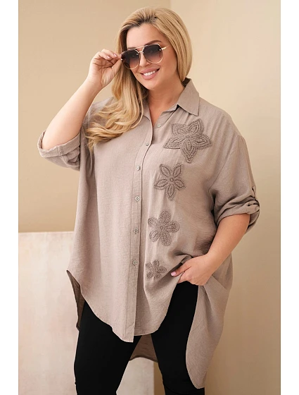 Dámská košile Plus Size z viskózy s květinovou výšivkou fango