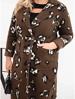 Dámský elegantní kabát Plus Size s klopami leopardí hnědý