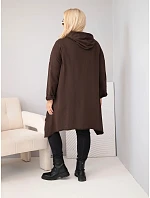 Dámská bavlněná mikina Plus Size s kapucí a pleteným detailem hnědý Dámská bavlněná mikina Plus Size s kapucí a pleteným detailem hnědý