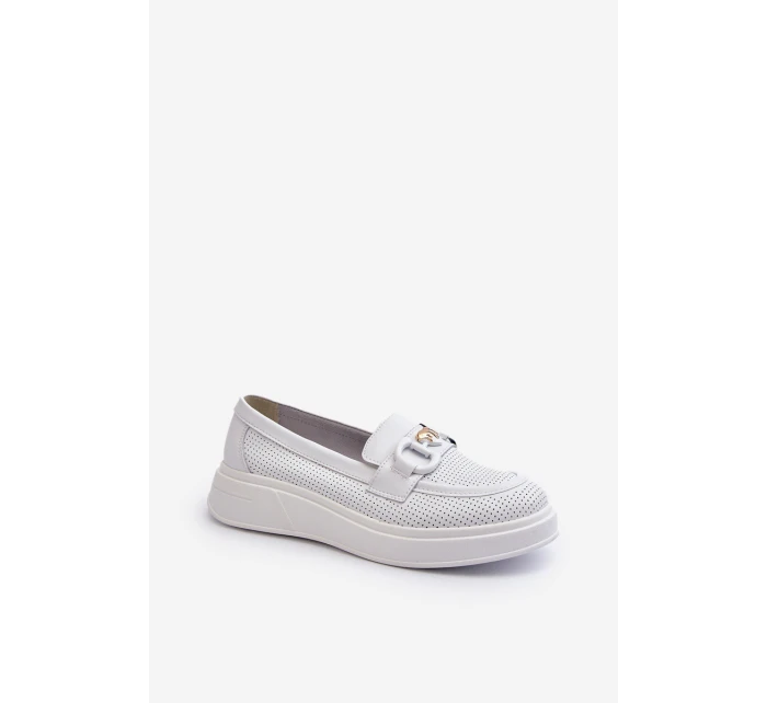 Dámské kožené mokasíny na platformě bílé model 21655823 - S.Barski