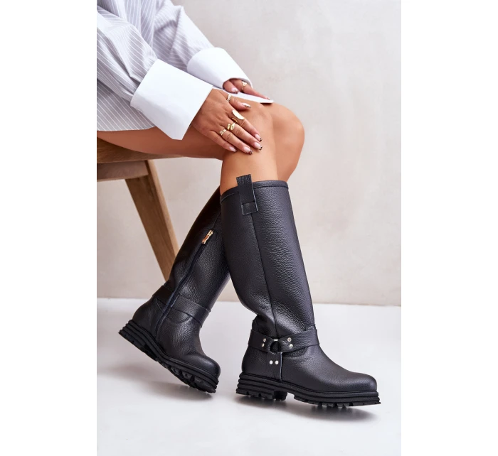 Kožené dámské holínky nad kolena černé Lewski 3615 Kožené dámské holínky nad kolena černé Lewski 3615