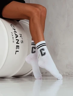 Dámské Ponožky S Pruhy A Písmenem C Bílo-Černé