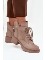 Dámské boty Vinceza – béžové, kožené, s blokovým podpatkem