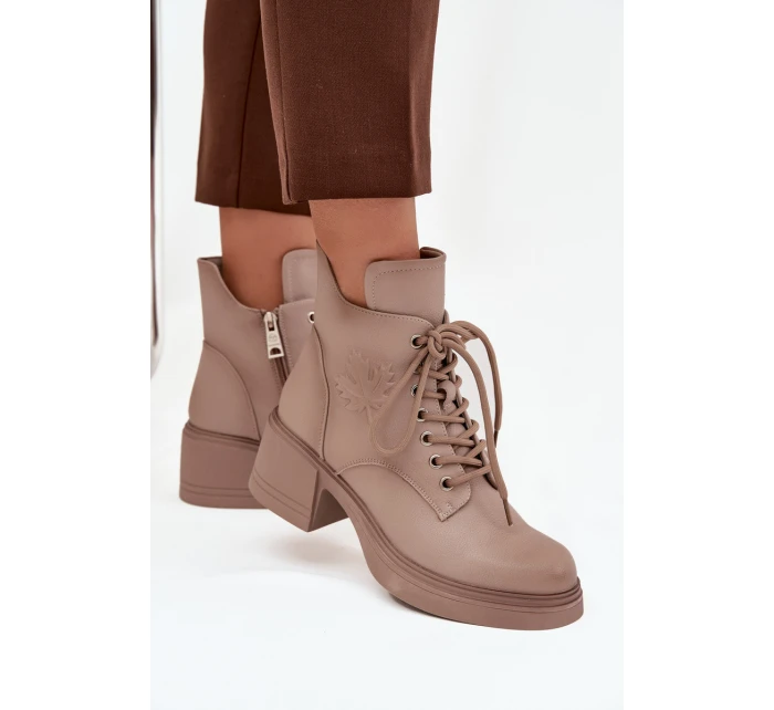 Dámské boty Vinceza – béžové, kožené, s blokovým podpatkem