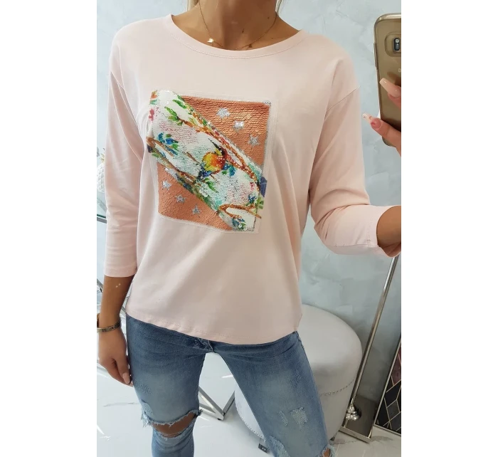 Halenka s 3D grafikou Bird powder pink