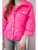 Dámská jarní prošívaná bunda s květinovým vzorem růžový neon